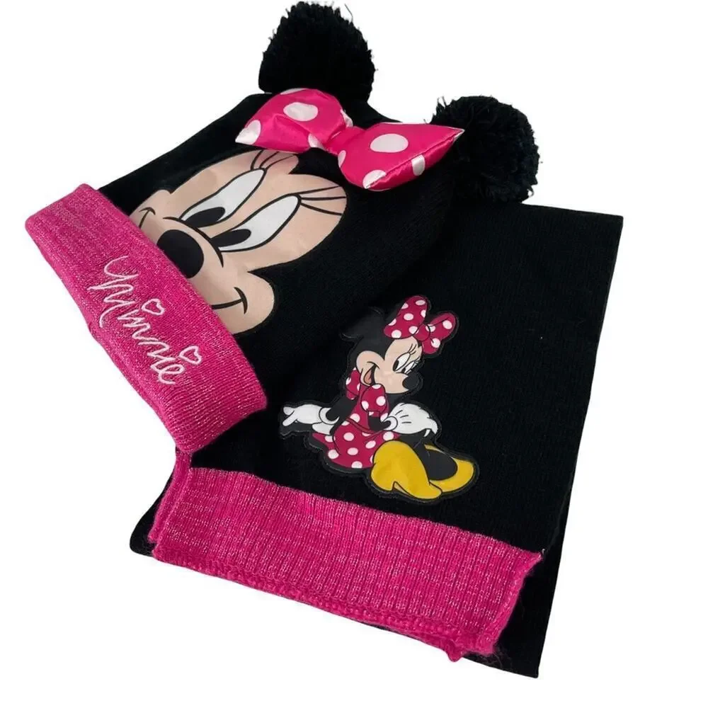MINNIE MOUSE DISNEY Knit Winter Beanie Hat Scarf Set One Size